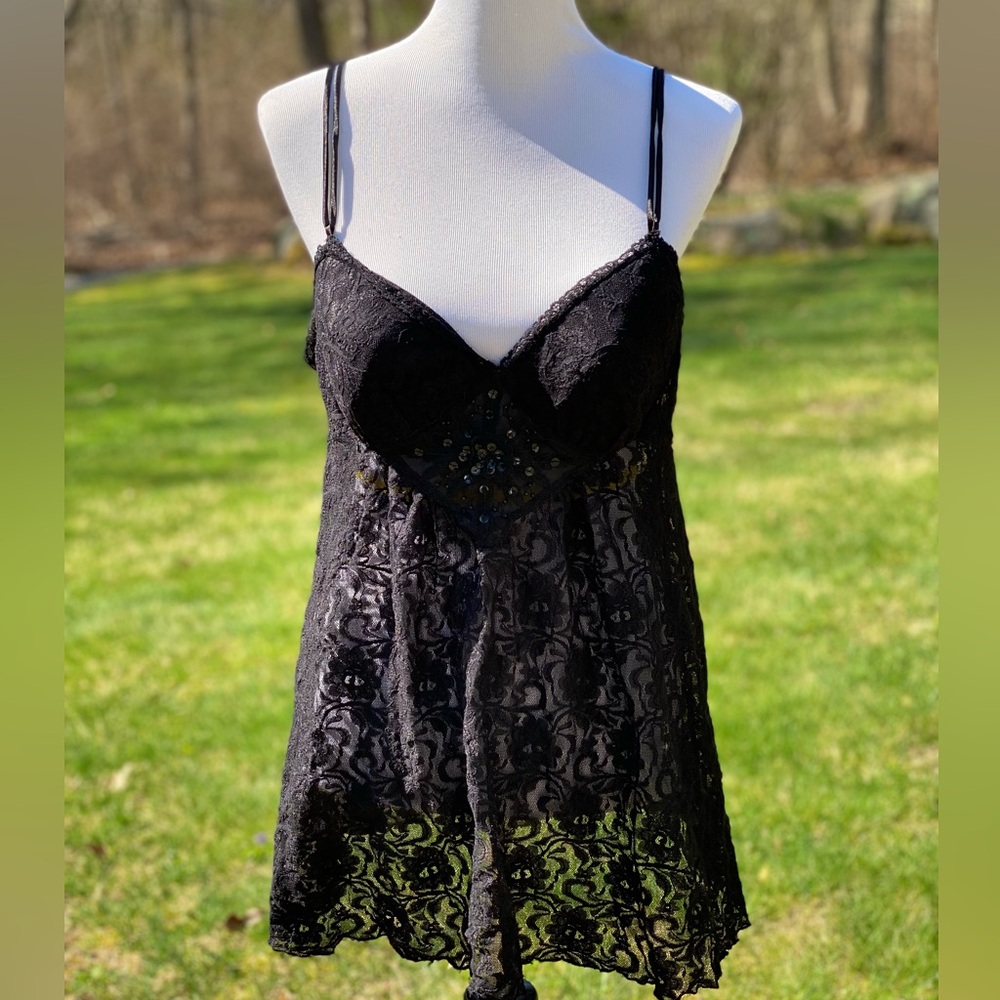 Seductive Wear by Cinema Etoile Sequin Lace Babydoll Negligee Lingerie Top Large
